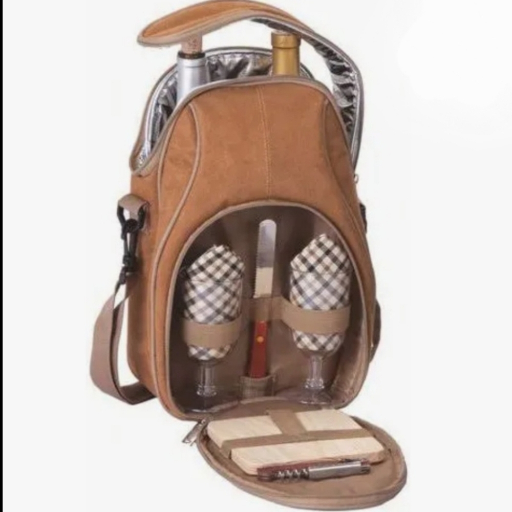 Oak & Olive Wine and Cheese Set w/ thermal foil Bag Holds 2 Bottles